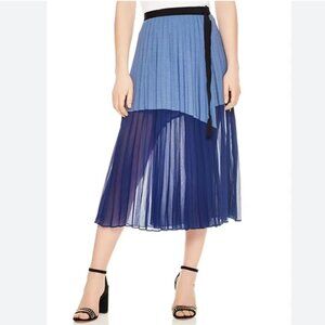 Sandro Pleated Blue Cotton Midi Skirt Size Small